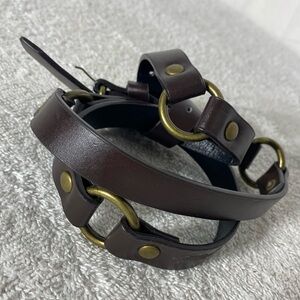 Vintage Brown Leather Segmented Skinny Belt W Brass Tone Hardware